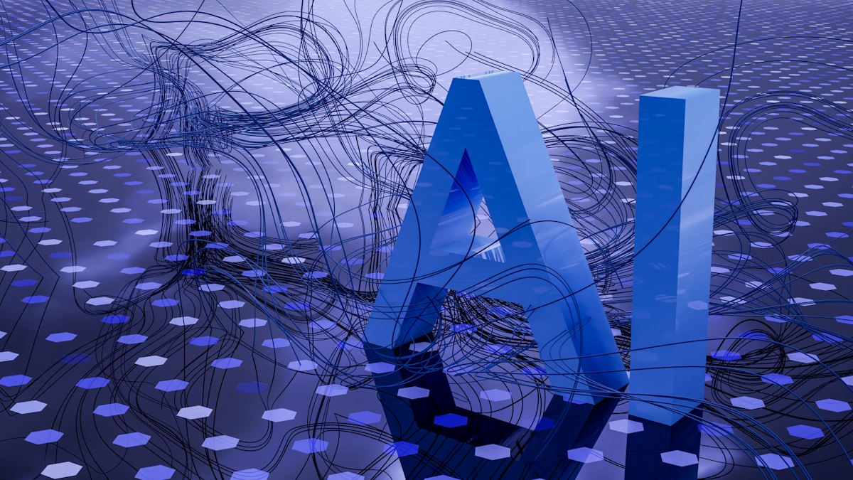 Abbildung der Buchstaben AI in Blau, die die Regulierung und Governance der künstlichen Intelligenz darstellen